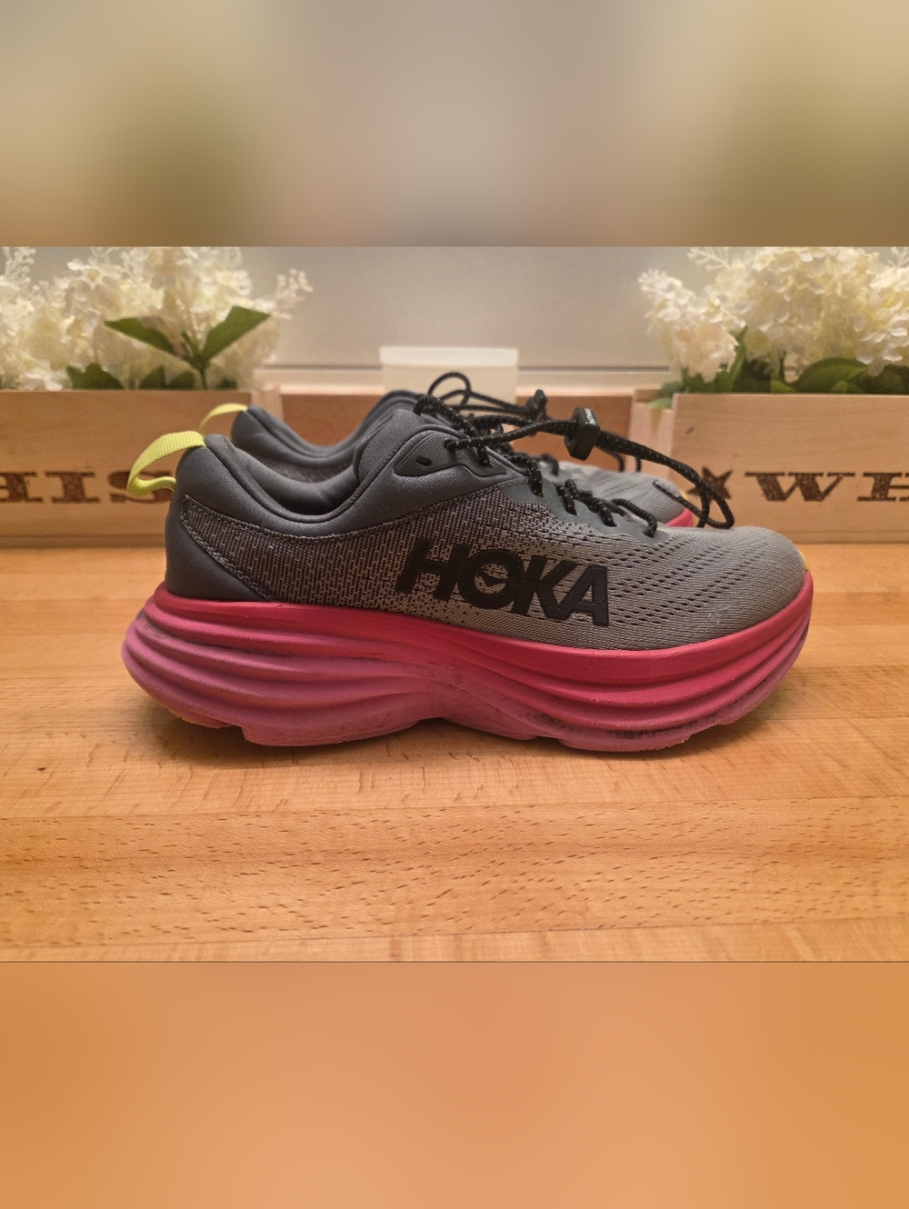 Hoka One One Bondi 8 Women's Running Sneaker Castlerock/Strawberry Womens Sz 7.5